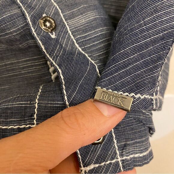Buckle BKE black label standard fit shirt Short sleeve button up casual blue L - Picture 3 of 8